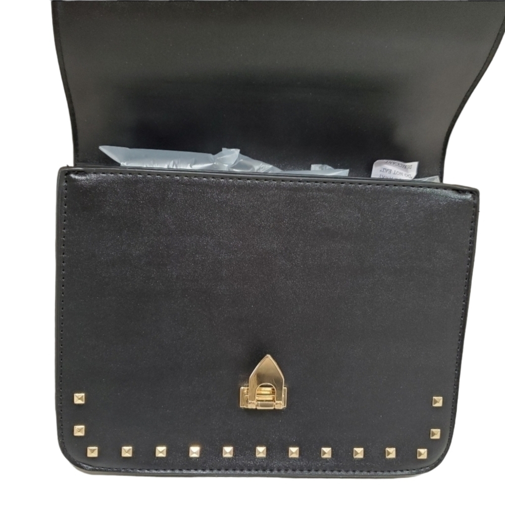 HANNA Grace Black With Gold Stud Trim Shoulder Purse Handbag - Picture 7 of 9